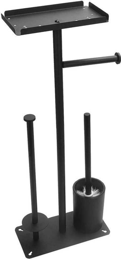 Vrijstaande Toiletrolhouder mit Bürste und feuchten Tüchern in schwarzem Design
