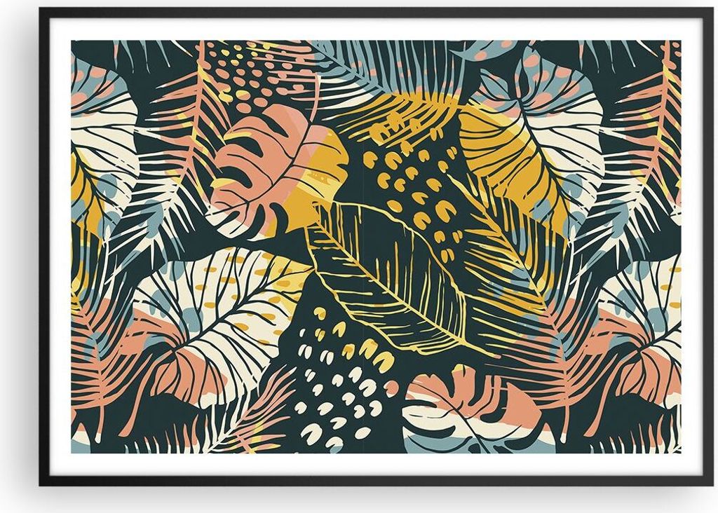 Gerahmtes Poster - Schwarzer Rahmen - Blätter modern bunt - Produktbild 