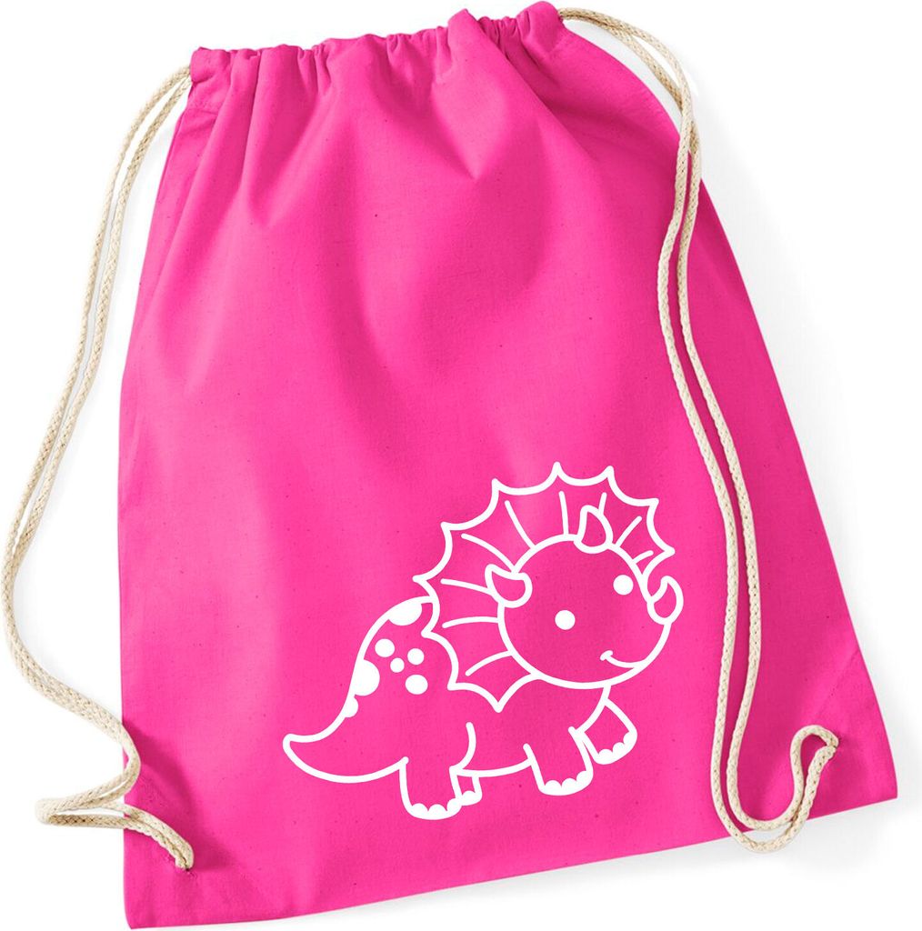 Huuraa Turnbeutel Triceratops Dinosaurier 12 Liter Fuchsia Baumwolle Rucksack Geschenkidee