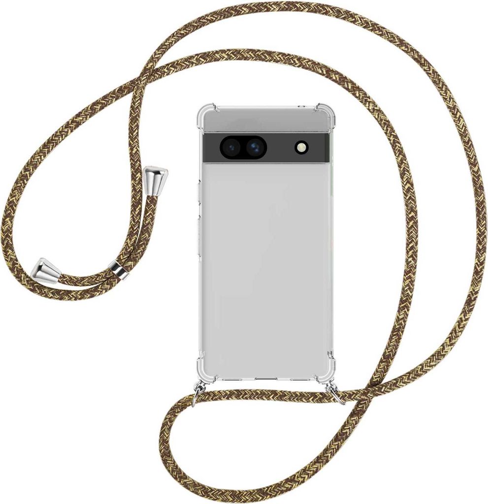 Handykette Backcover-Schutzhülle mit Band (Metall silberfarben) für Google Pixel 7a - braun+beige