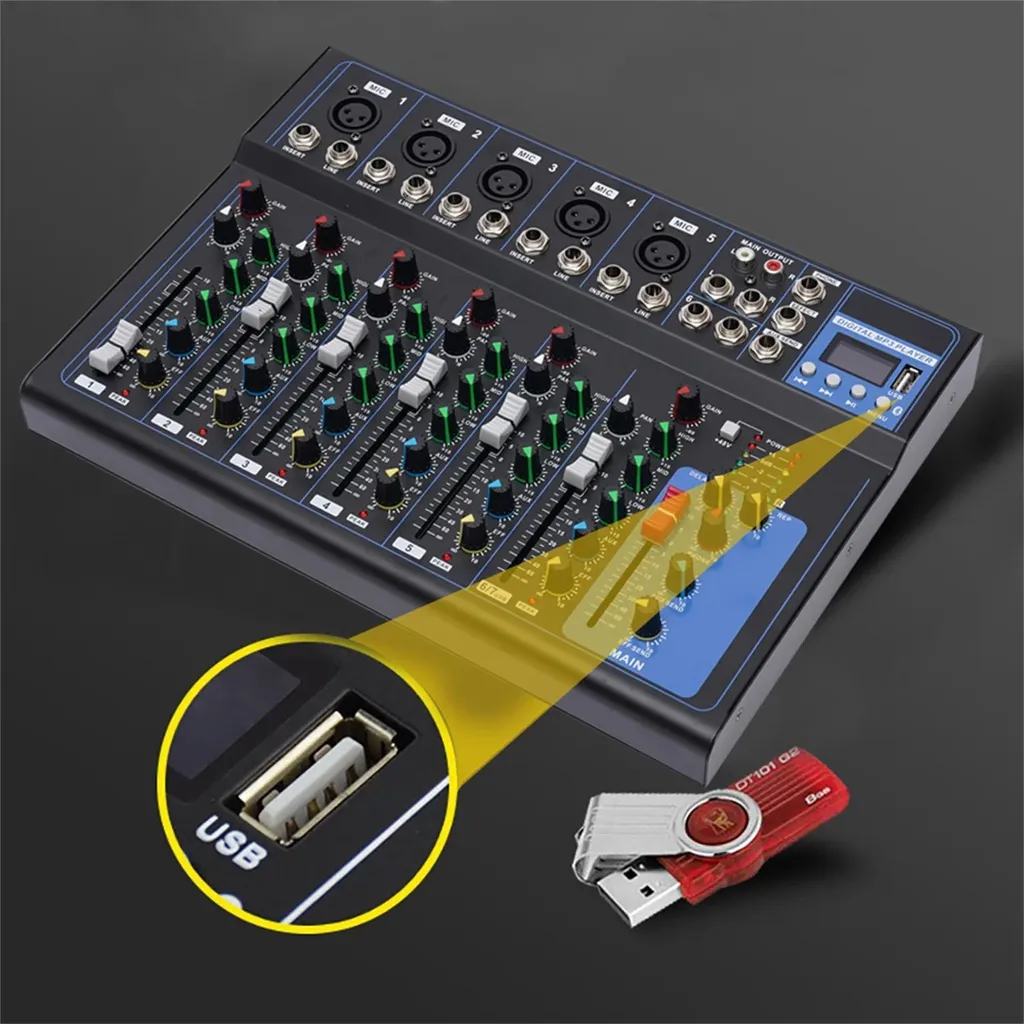 Table de mixage audio professionnelle 7 canaux console DJ stéréo noir - 7