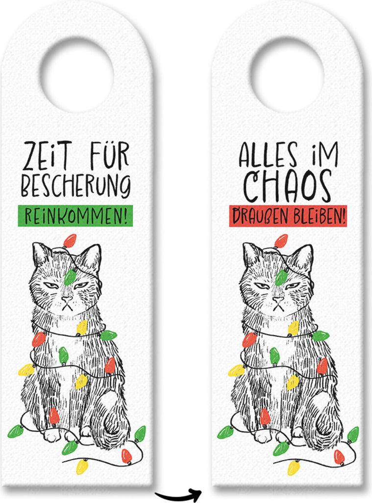 Reinkommen - Draußen Bleiben Bescherung Türhänger mit Katze und Lichterkette