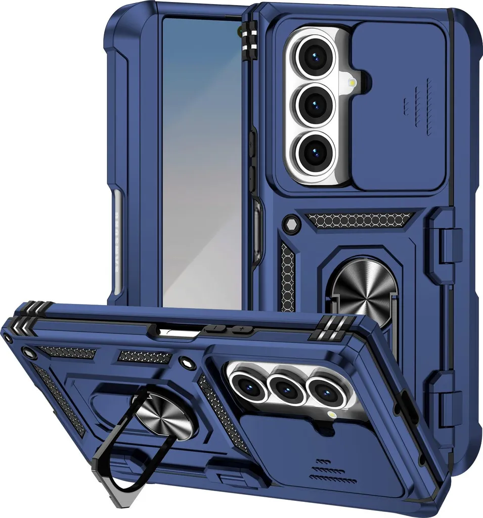 Custodia Samsung Z Fold 7 Blu con Supporto Anello e Slide Camera