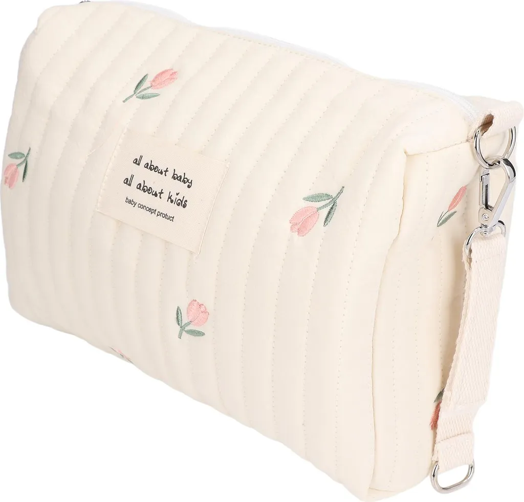 Borsa fasciatoio portatile multifunzionale per carrozzina, modello simpatico, borsa porta pannolini, ricamo tulipano