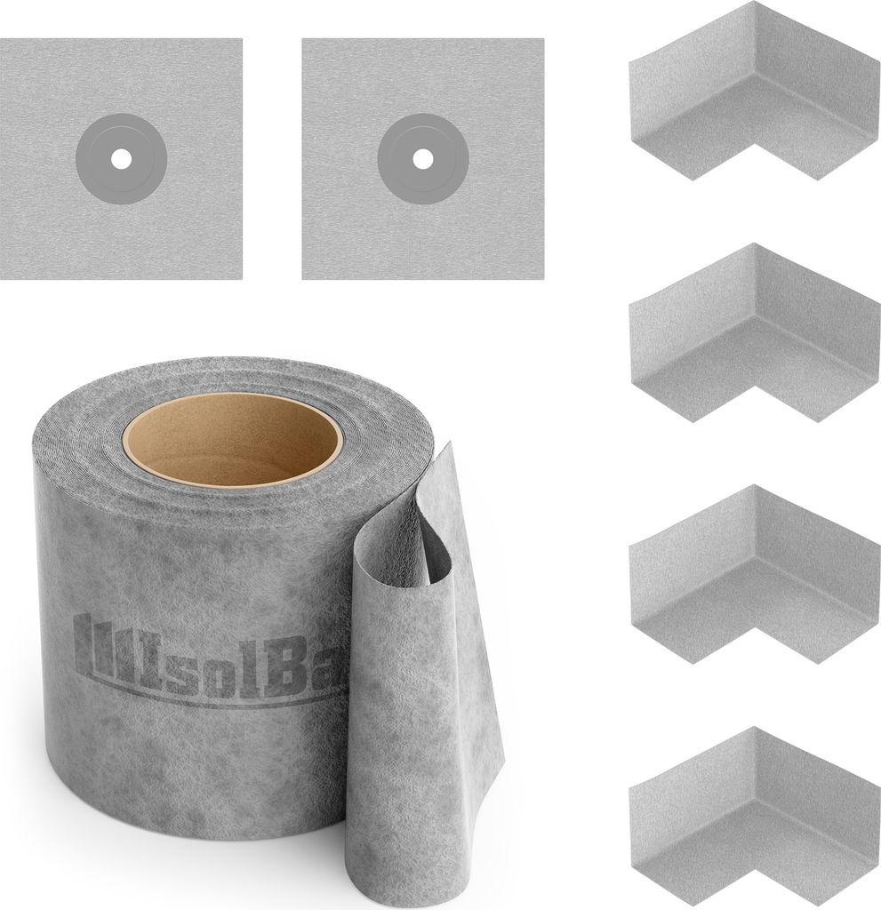 Isolbau 208G Bandset - Dicht-Set für den Innen und außen bereich inkl. 10 m Dichtband, 4x Innenecken & 2x Wandmanschetten, Abdichtung Dusche Bad ...