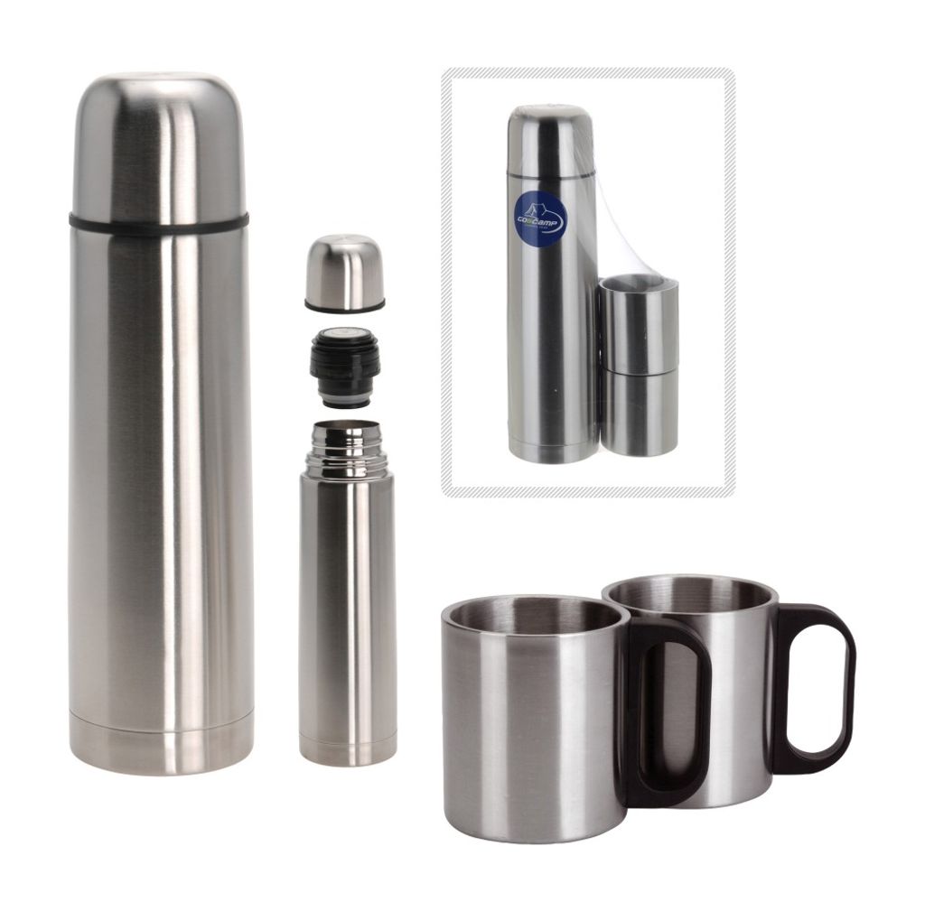 Caraffa thermos in acciaio inox da 1 litro con 2 tazze Immagine del prodotto 
