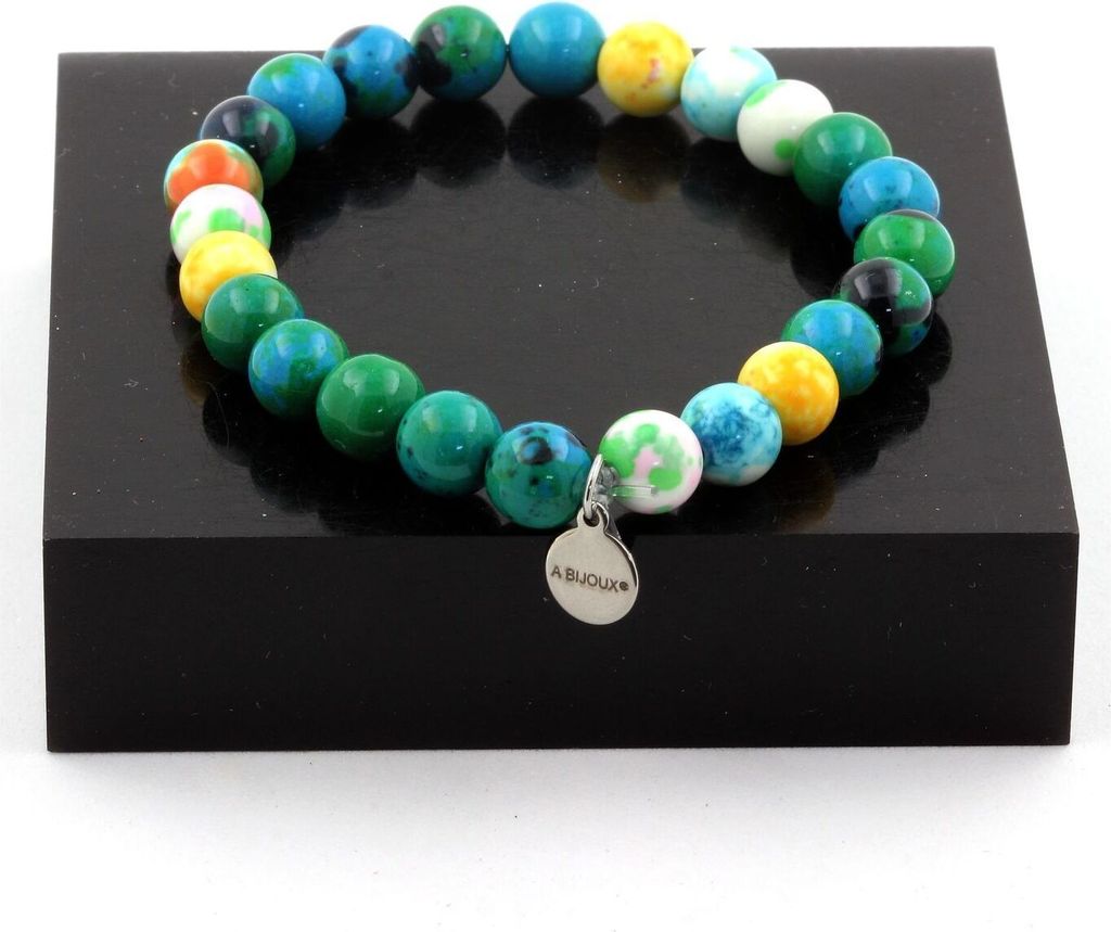 Armband Chrysokollperlen + Blau-Orange-Jaspis + Lila-Gelb-Jaspis + Rosa-Grün-Jaspis 8 mm
