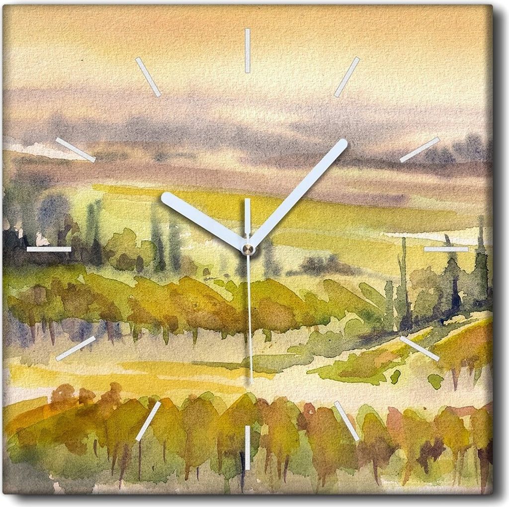 Coloray Uhr auf Leinwand 30x30 cm Wand Uhr Dekoration Wohnzimmer Segeltuch weiße Zeiger -Toskana-Aquarelle.