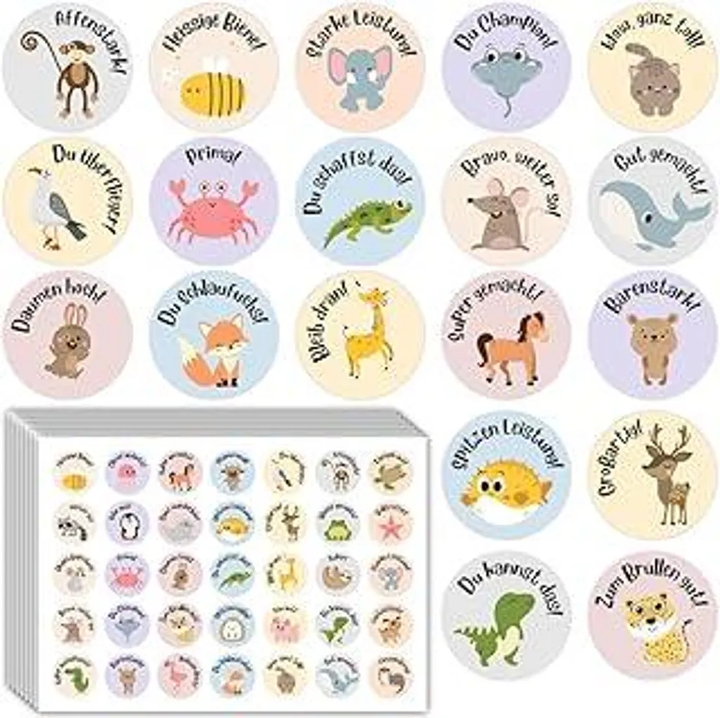 525 adesivi premio per bambini | 35 adesivi motivazionali con motivi animali | Adesivi di elogio da 35 mm | Adesivi premio autoadesivi per insegnanti | Adesivi premio Reward Stickers Adesivi con motivi animali per forniture scolastiche