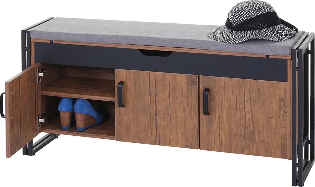 Banc à chaussures 110cm avec coussin confortable pour entrée bois