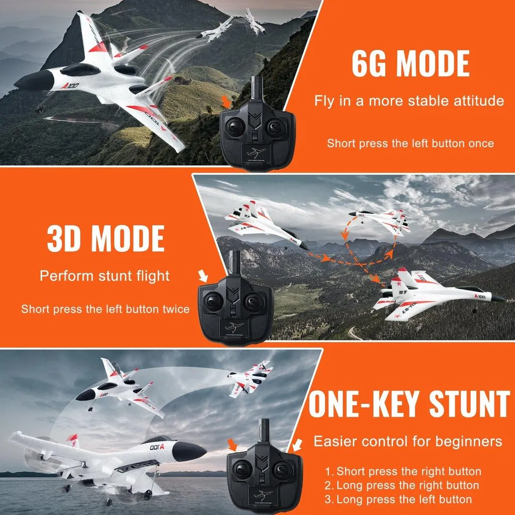 Avion RC résistant aux crashs en mousse EPP - Pilotage facile mode 3D/6G - 3