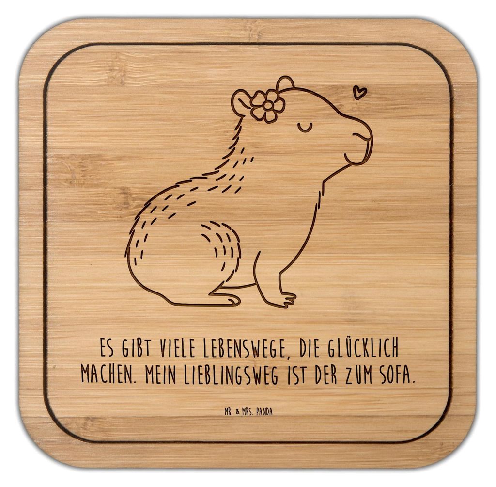 Mr. & Mrs. Panda Tassenuntersetzer Capybara Blume - Transparent - Geschenk, gläseruntersetzer, Untersetzer Kork, Tischschoner, Tiere, Coaster, Tis...