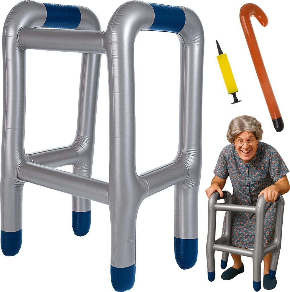 RUHHY Aufblasbarer Gehwagen mit Stock + Pumpe lustiges Kostüm-Requisit für Senioren-Verkleidung, Abschied in Rente, Junggesellenabschied, Karneva...