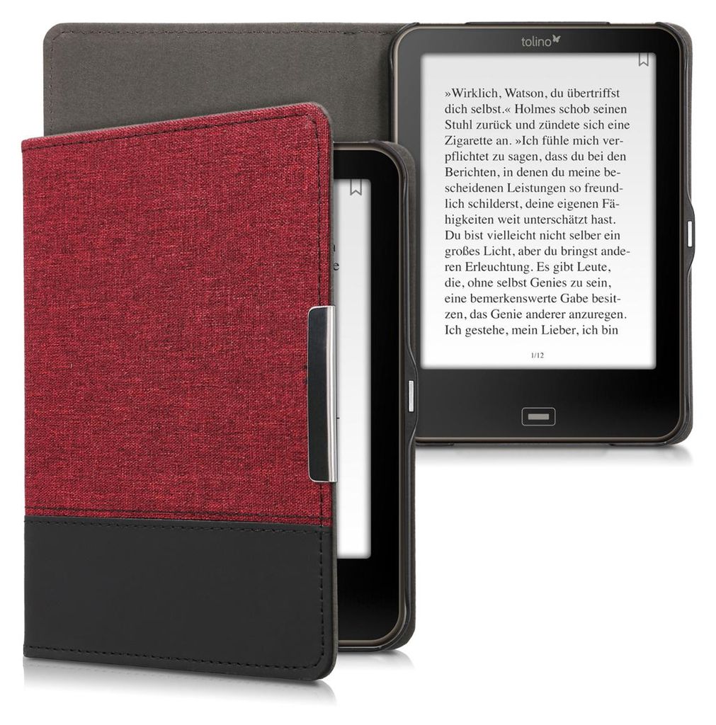 kwmobile Hülle kompatibel mit Tolino Vision 1 / 2 / 3 / 4 HD - Canvas eReader Schutzhülle Cover Case - Dunkelrot Schwarz
