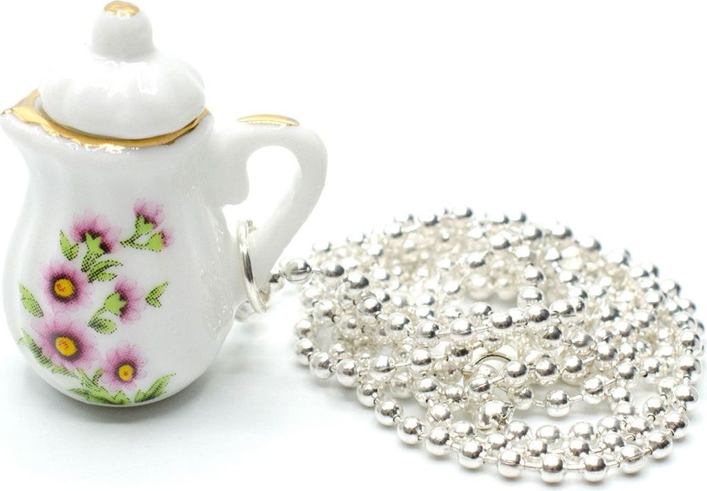 Kaffeekanne Teekanne Kette Tee Kaffee Miniblings 80cm Porzellan Goldrand schlank