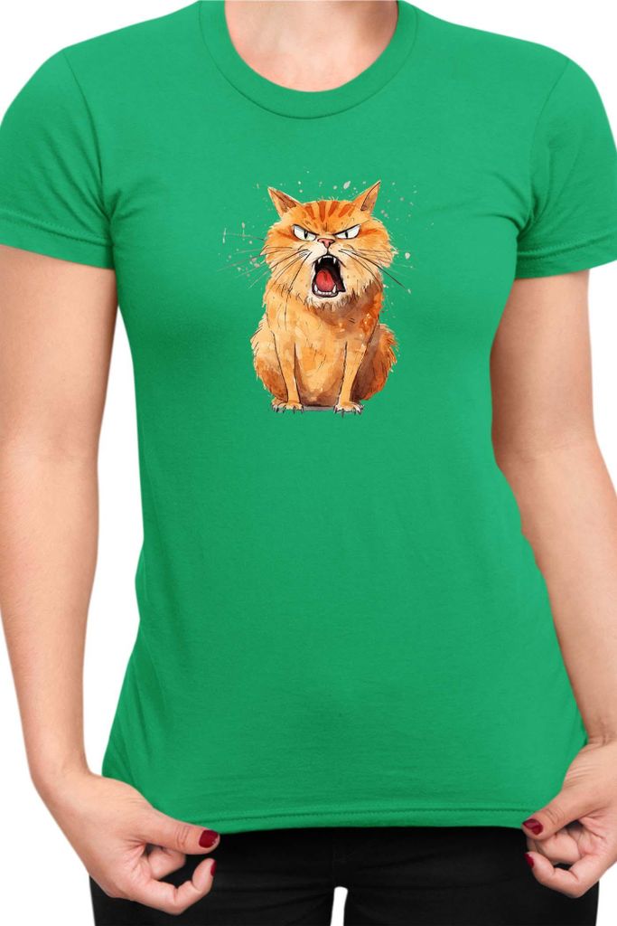 Damen T-Shirt Funny Cats Breeds Kurilian Bobtail Cat, Lady XS / Grün