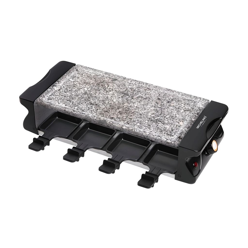 Michelino Raclett BBQ-Grill für 8 Personen mit 8 Steinplatte PP-Spateln Tischgrill Grill Platte mit Steinplatte ganz
