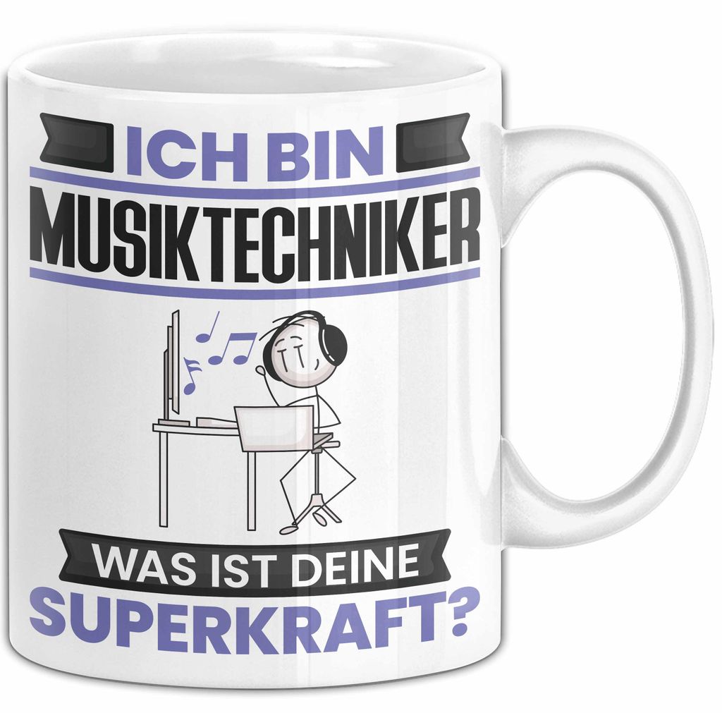 Musiktechniker Tasse Geschenk für Musiktechniker Geburtstag Lustiger Spruch Kaffee-Becher Was Ist Deine Superkraft (Weiß)