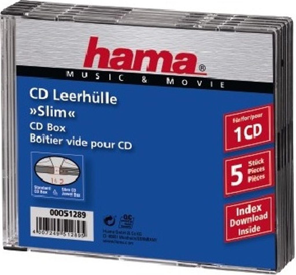 Hama Cd Box Slim 5er-Pack Transparent/Zwart