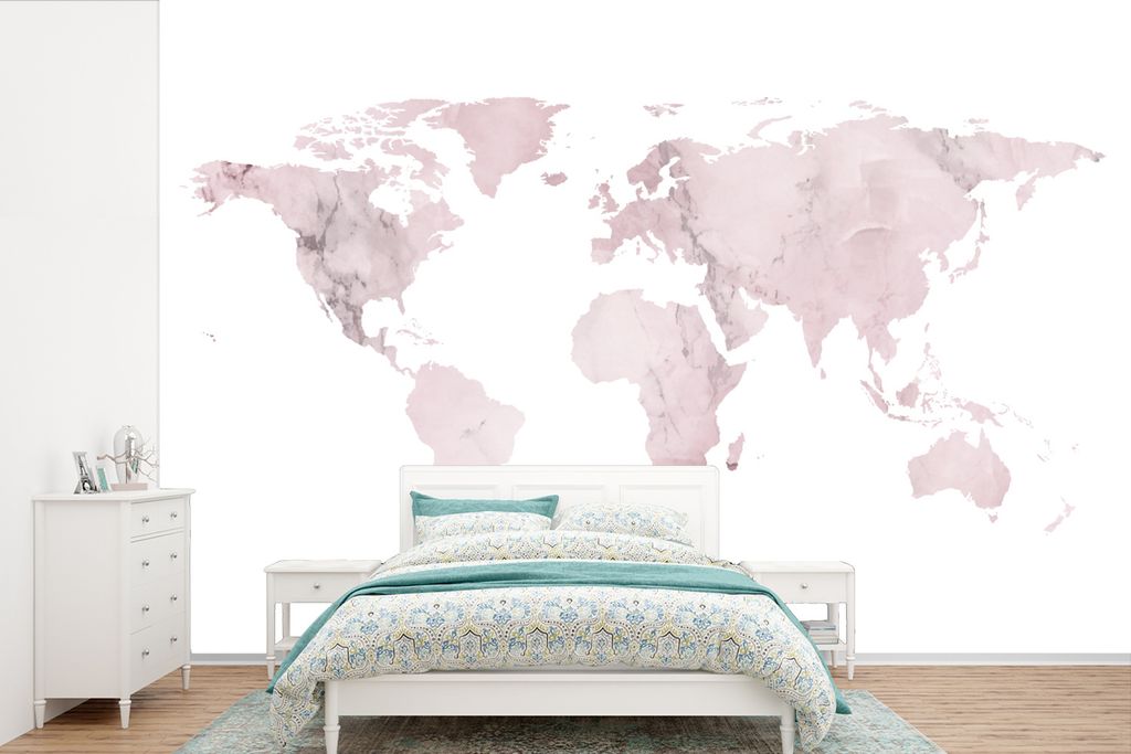 MuchoWow Fototapete für Wohnzimmer oder Schlafzimmer Wandtapete Vinyl Motivtapete Weltkarte - Marmor - Rosa - 525x350 cm - Das Hintergrundbild