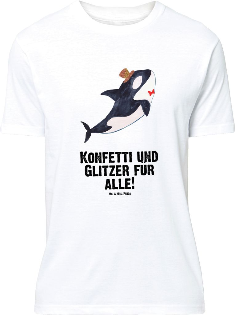 Mr. & Mrs. Panda Größe L T-Shirt Orca Zylinder - Weiß - Geschenk, mit Spruch, Geburtstag, Shirt, Glückwunsch, Fest, Narwal, Tshirt, Meer, Feier