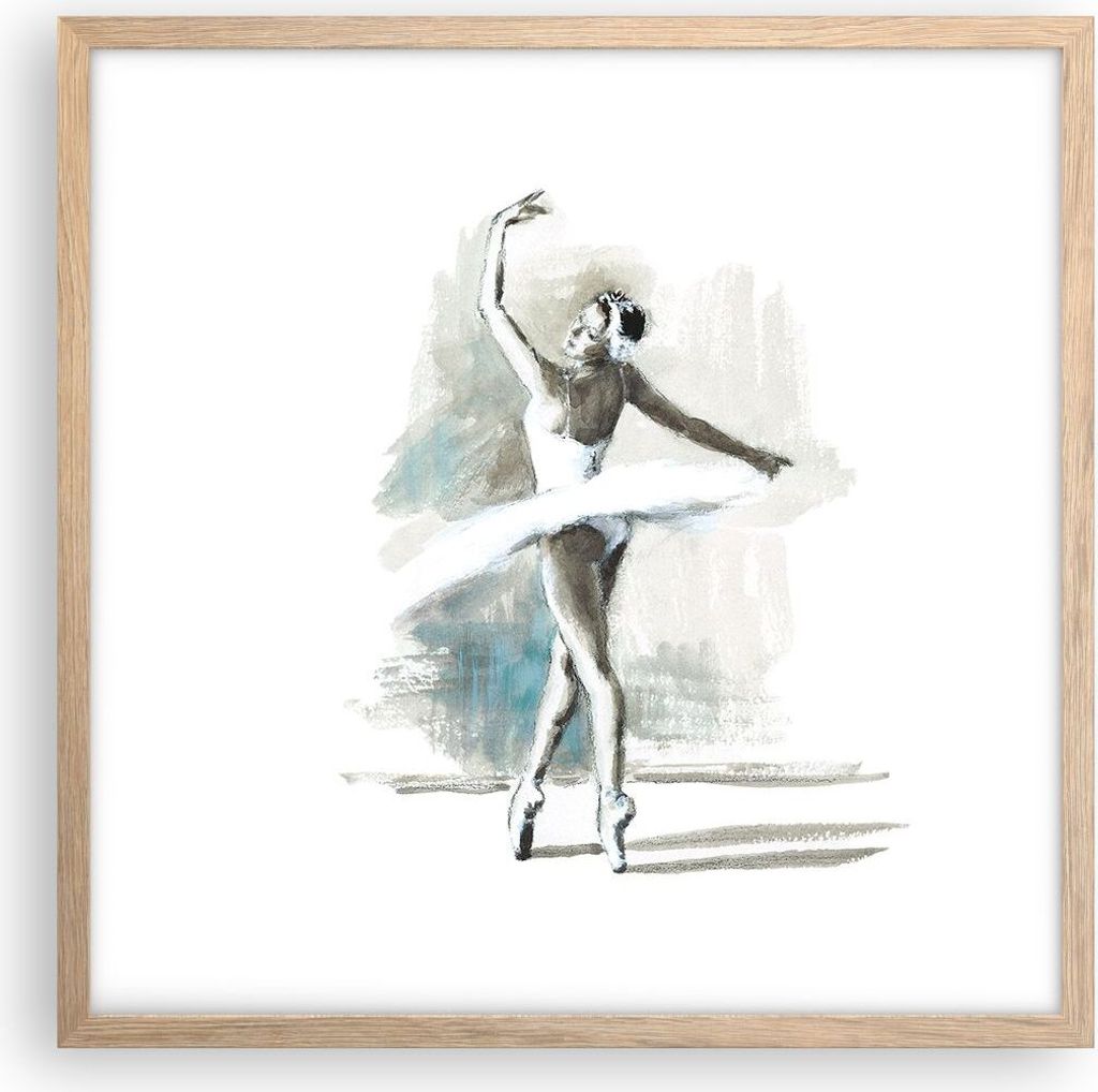 Gerahmtes Poster - Rahmen in heller Eiche - Ballerina Tanz Frau - 50x50 cm - Wand Bild - Wanddeko - Wandbilder - Kunstposter - Wandposter - Bilderr...
