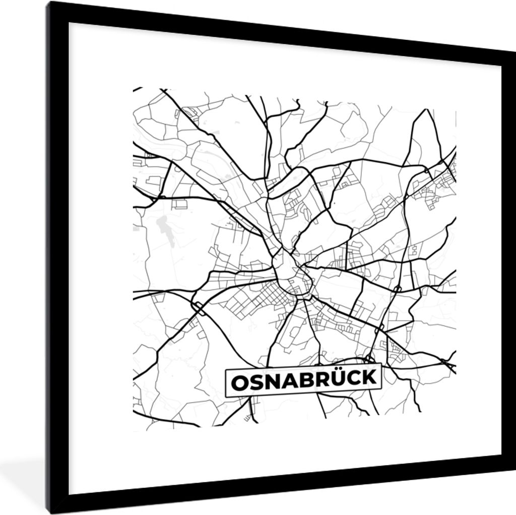 MuchoWow Gerahmtes Poster Karte - Osnabrück - Karte - Stadtplan 40x40 cm - Poster mit Schwarzem Bilderrahmen Wandposter Rahmen Foto Bilder - Pos...