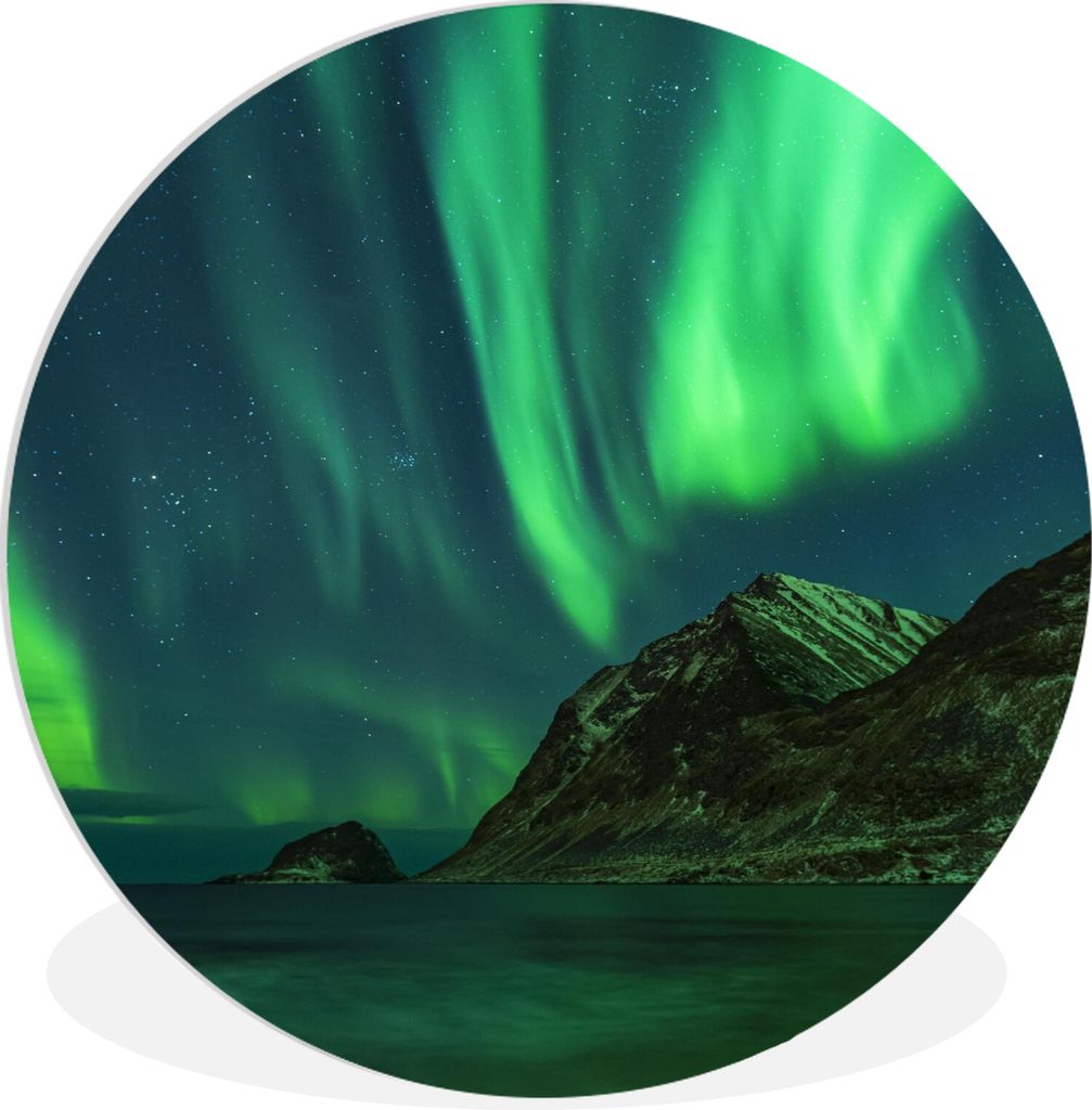 MuchoWow Rundes Wandbild - Runde Bilder Island - Nordlicht - Sternenhimmel Ø 30 cm Kreis Wanddekoration Kunststoff - Wandkreis - Wandschmuck - S...