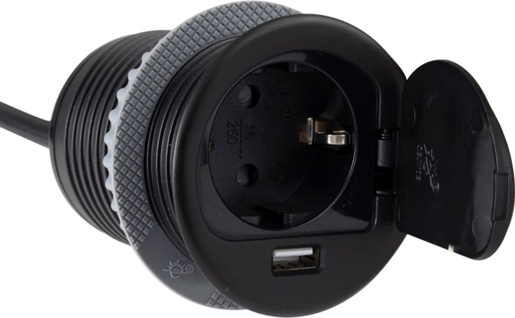 DesignLight Einbausteckdose SINGLE BOX mit USB, schwarz Produktbild 