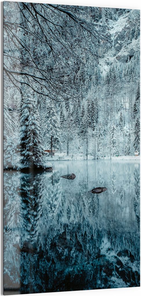 DEQORI Magnettafel Glas 50x100 cm 'Winterspiegelung' beschreibbar Whiteboard Küche