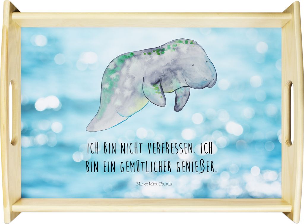 Mr. & Mrs. Panda tablett holz Seekuh Chillen - Oceanblue - Geschenk, Küchentablett, Holztablett, Serviertablett, Abnehmen, Meer, Süßigkeiten, Zu...