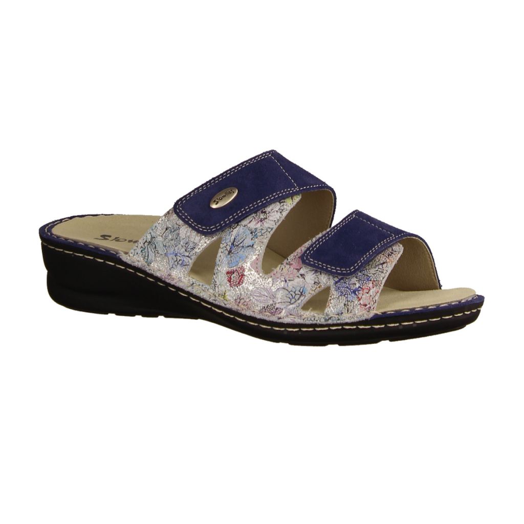 Slowlies 301 bequeme Pantolette, Damen Blau/Bunt, Leder, NEU - SLOWLIES, Blau, leder, absatzhöhe: 30 mm