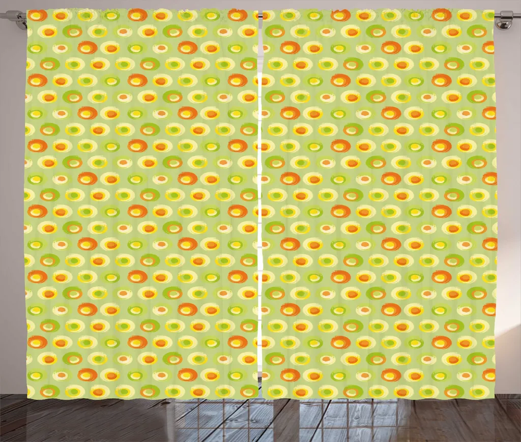 Rideau rustique motif cercles au pinceau vert avocat 280x225 cm salon