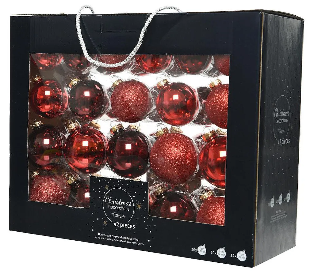 Boule de Noël en verre rouge : lot 42 pièces pour sapin sans défaut