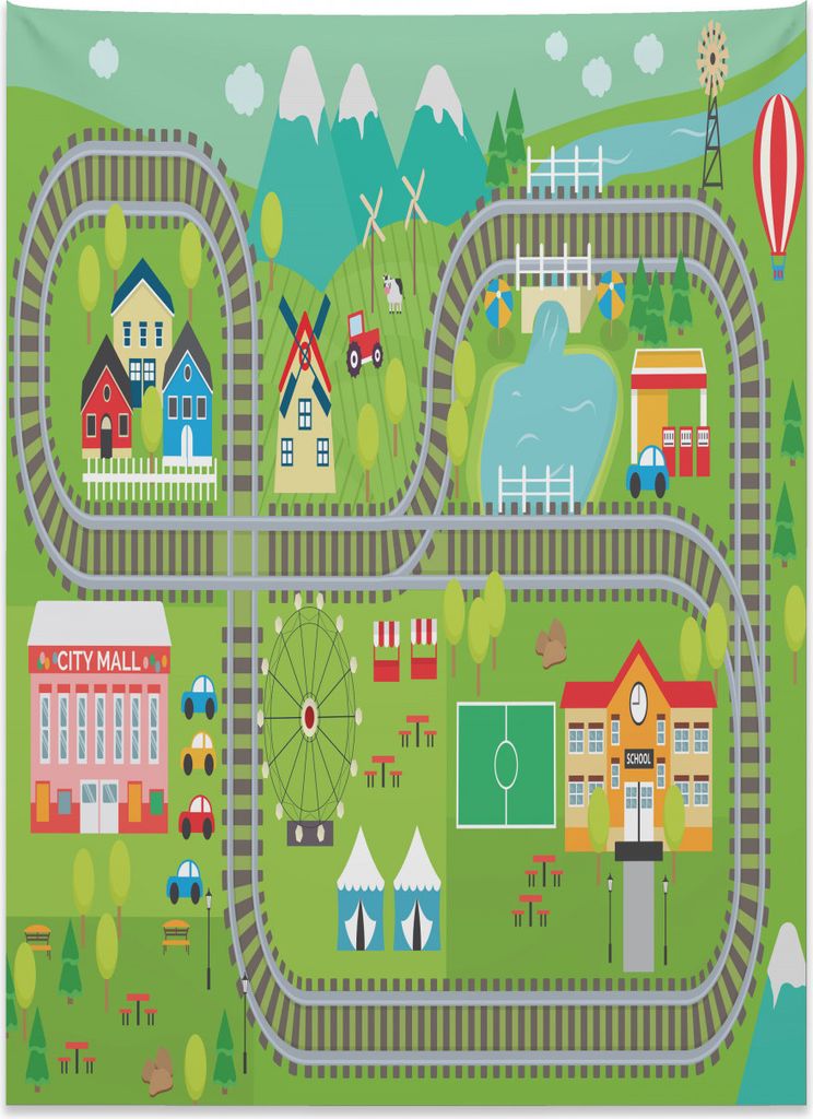Abakuhaus Nursery Aktivität Wandteppich, Schienen aus Weiches Mikrofaser Stoff Kein Verblassen Klare Farben Waschbar, 110 x 150 cm, Mehrfarbig