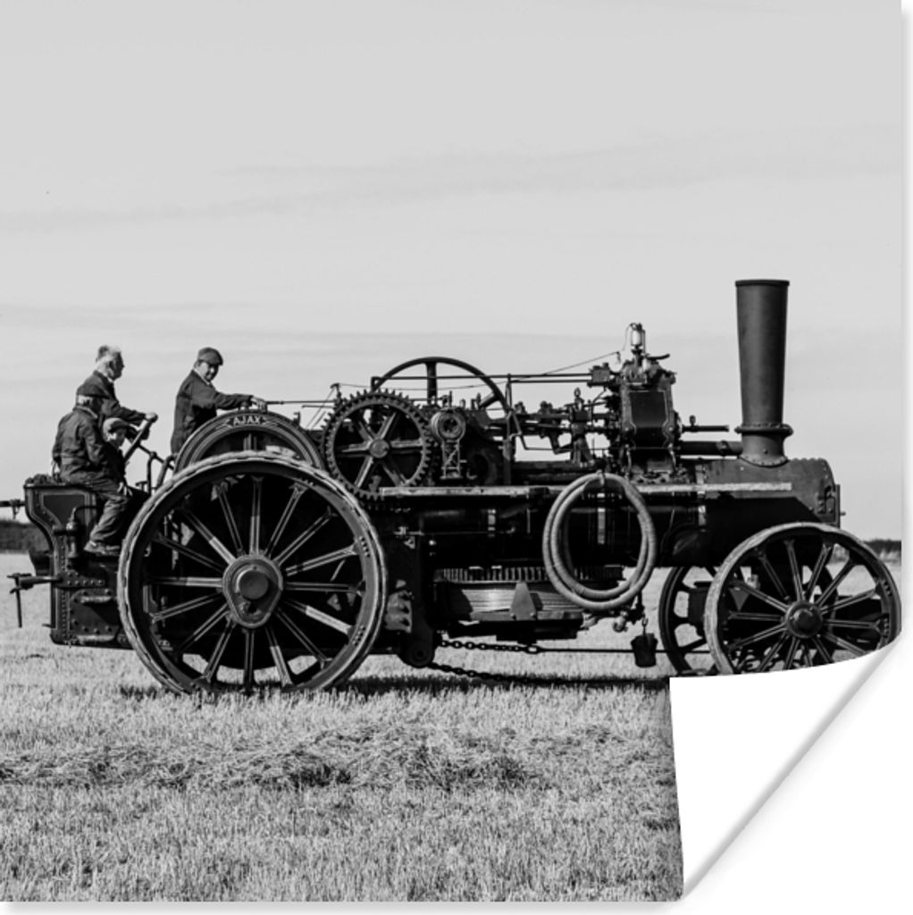 MuchoWow Poster Traktor - Schwarz - Weiß - Bauernhof - Vintage 75x75 cm - Wand Dekoration