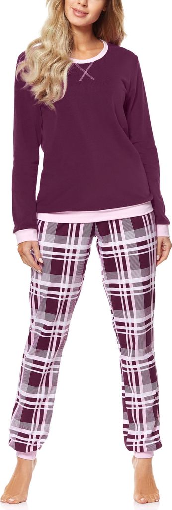 Merry Style Damen Schlafanzug Zweiteiler lang Pyjama Langarm Lange Hose mit Muster MS10-168 (Wein Kariert, 4XL)