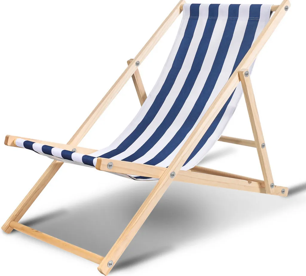 Sedia Sdraio Vintage Legno e Braccioli - Blu Bianco Tradizionale