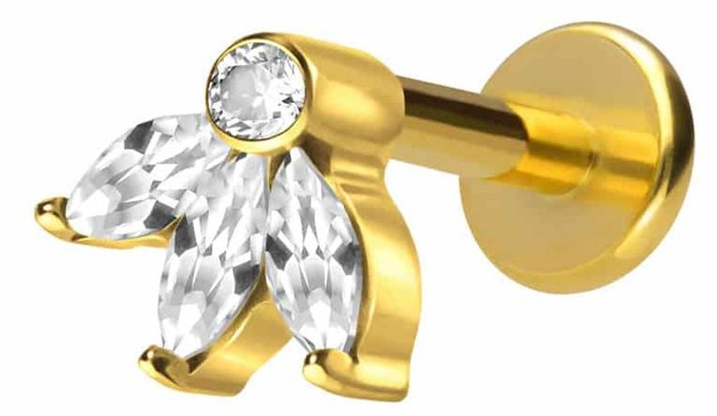 Ohrpiercing, Nasenpiercing Titan Labret mit Innengewinde LOTUSBLÜTE Gold Stablänge: 7mm | Stabstärke: 1,6mm