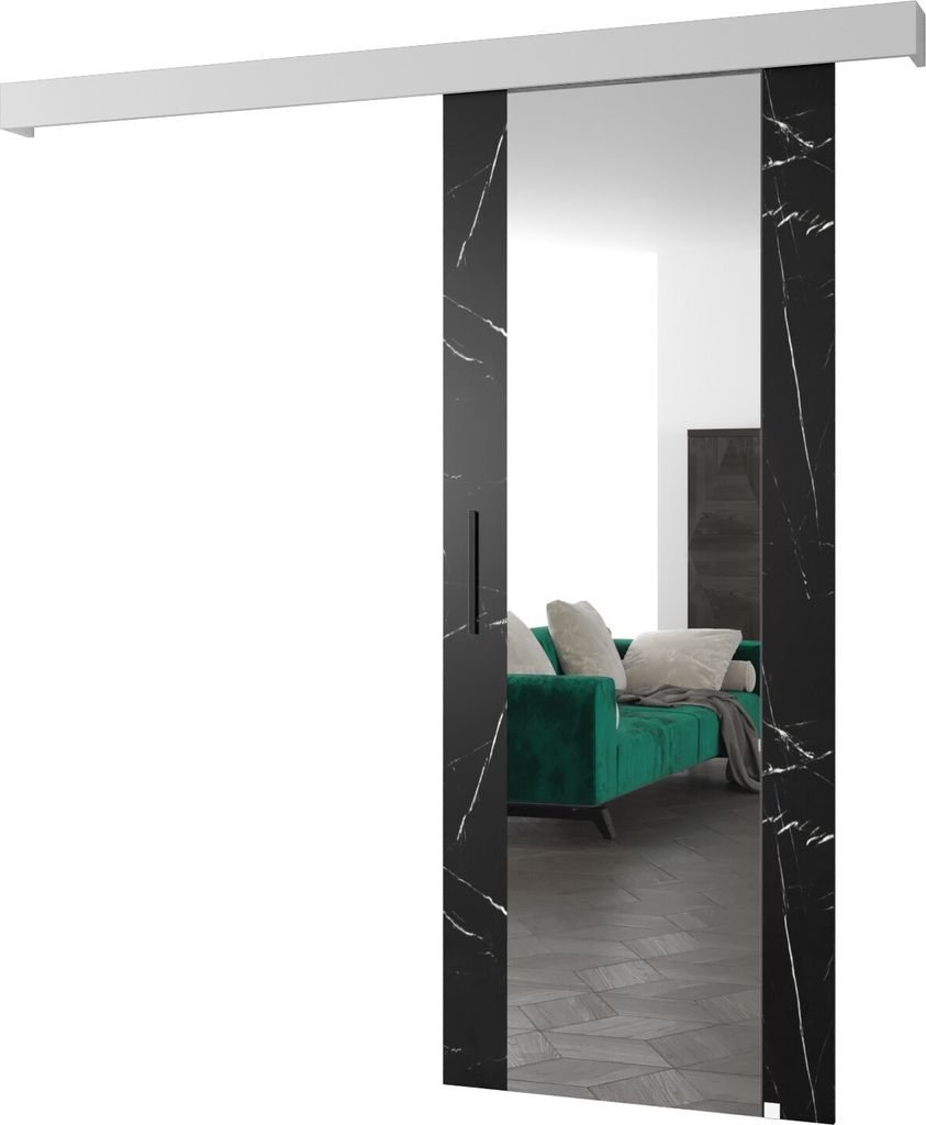 MEBLE KRYSPOL Schiebetürsystem SALWADOR 2 mit Schienenabdeckung und Spiegel, Einbautüren, 90x204cm, Schwarzer Marmor