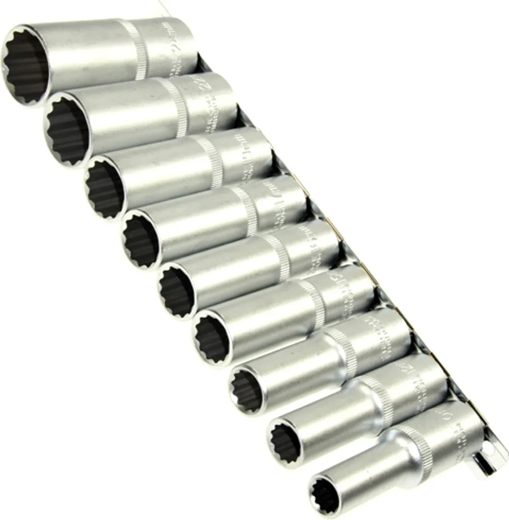 Jeu de 10 douilles longues Vielzahn 12 pans 1/2 pouce de 10 à 24 mm