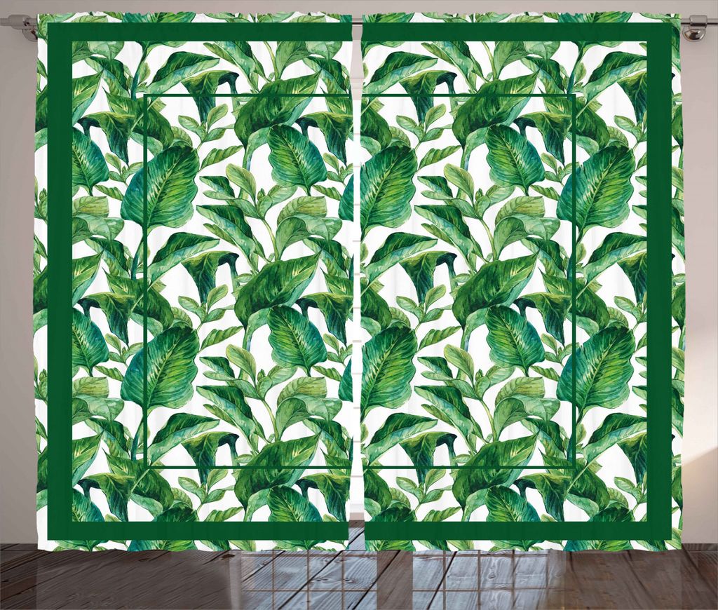ABAKUHAUS Botanisch Rustikaler Vorhang, Dschungel Tropisch Blatt, Wohnzimmer Universalband Gardinen mit Schlaufen und Haken, 280 x 245 cm, Weiß Gr...