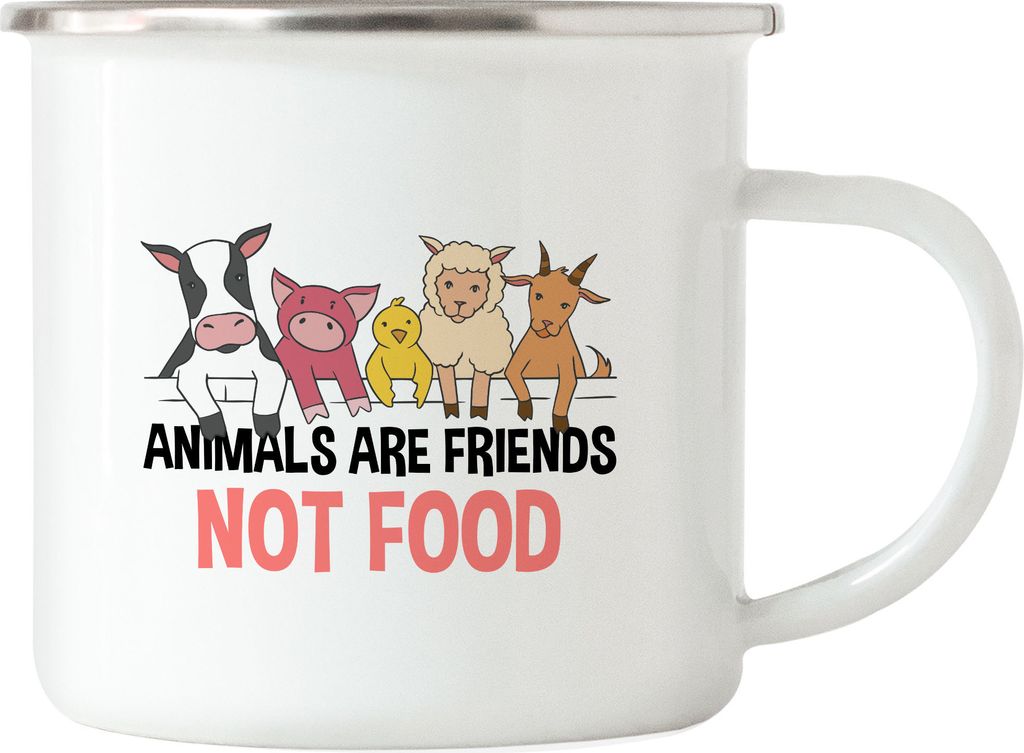 Animals Are Friends Not Food Emaille Tasse Vegan Vegetarier Geschenkidee Plant-Based Tierwohl