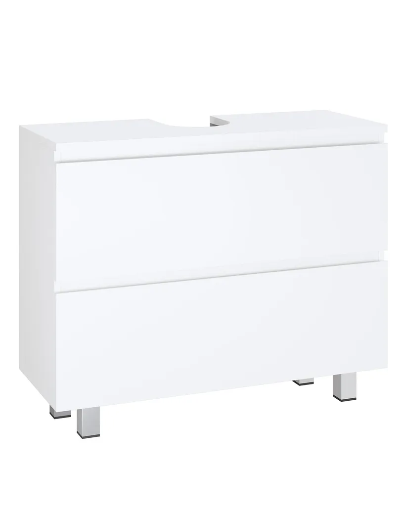 Aménager sa salle de bain : meuble sous lavabo 80cm blanc 2 tiroirs - 3