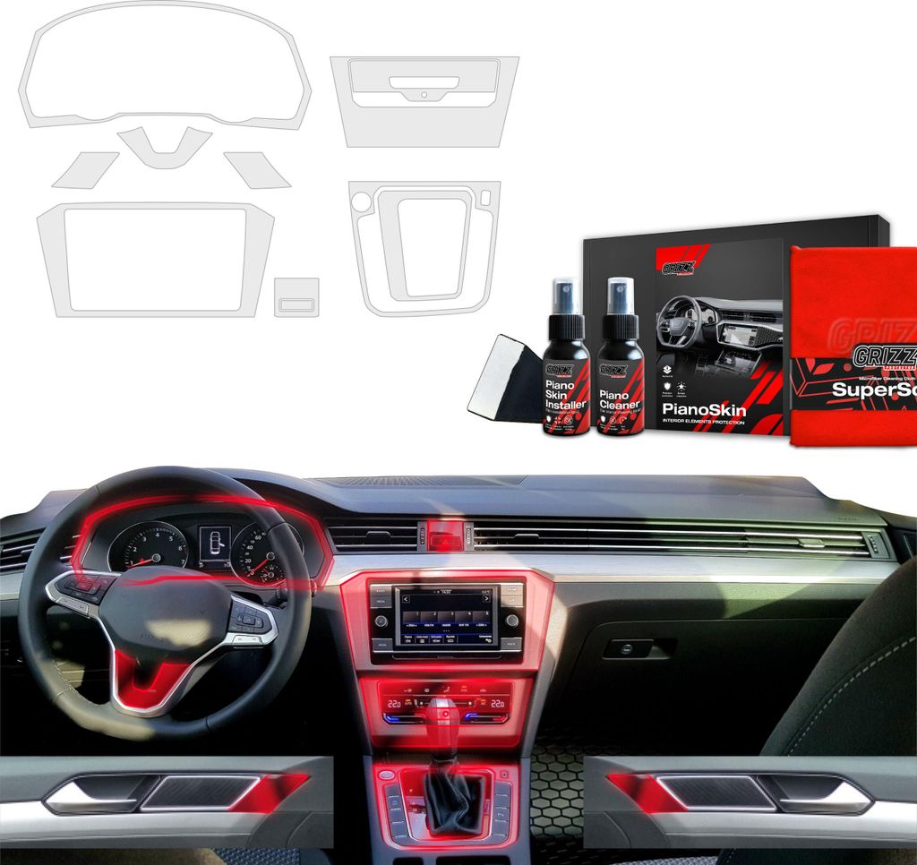 8in1 Schutzfolien Grizz Protector für Mittelkonsole & Armaturenbrett - VW Passat B8 (2020-2023) Matt