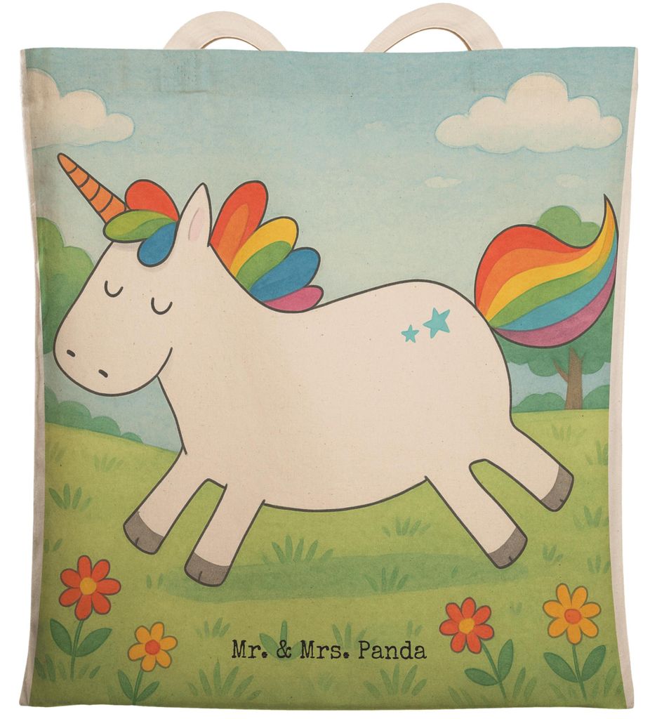 Mr. & Mrs. Panda Tote Bag Einhorn Happy Design - Weiß - Geschenk, Lachen, Tasche, Tragetasche, Einhörner, Lächeln, Beutel, Einkaufstasche, Unico...