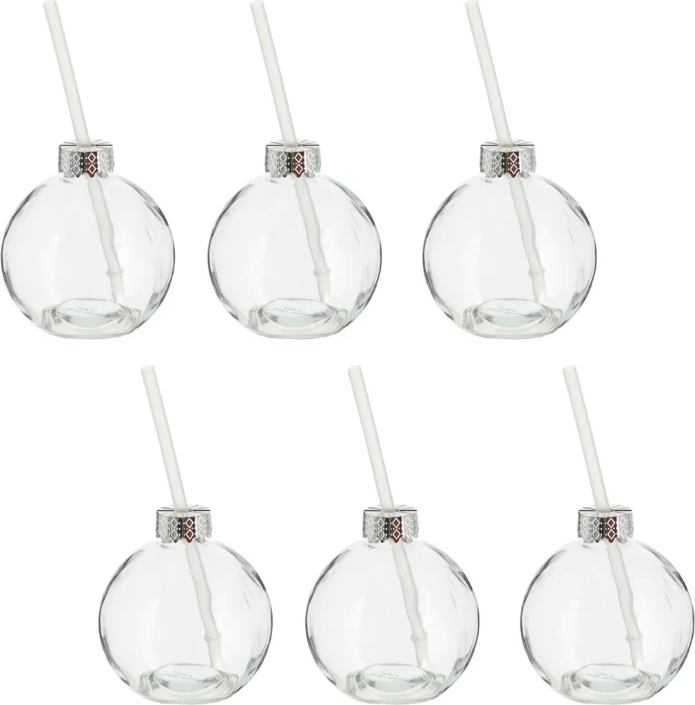 Novaliv Tazze Vin Brulé Vetro 400ml - Set 6 Bicchieri Palline Natale