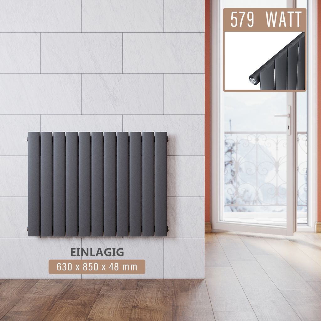 SONNI Paneelheizkörper 630×850mm Einlagig Anthrazit Vertikal Heizkörper