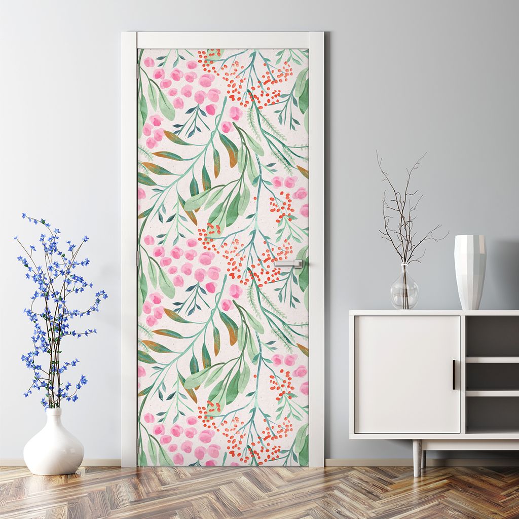 Dekorative Türtapete selbstklebend Klebefolie Tapete Türposter Tür Deko Blumen Farbenfroh 85 x 200 cm