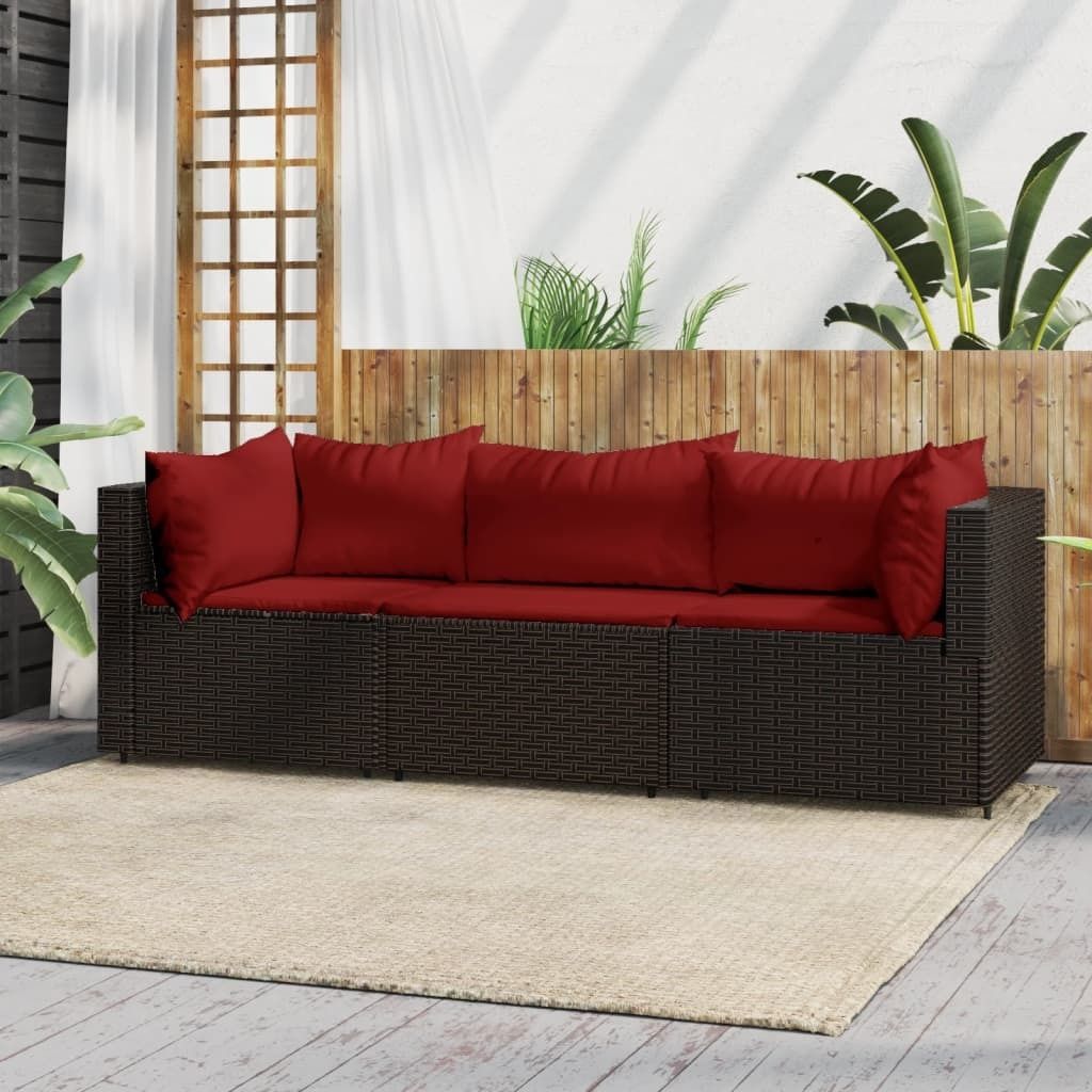 The Living Store 3-tlg. Garten-Lounge-Set mit Kissen Braun Poly Rattan